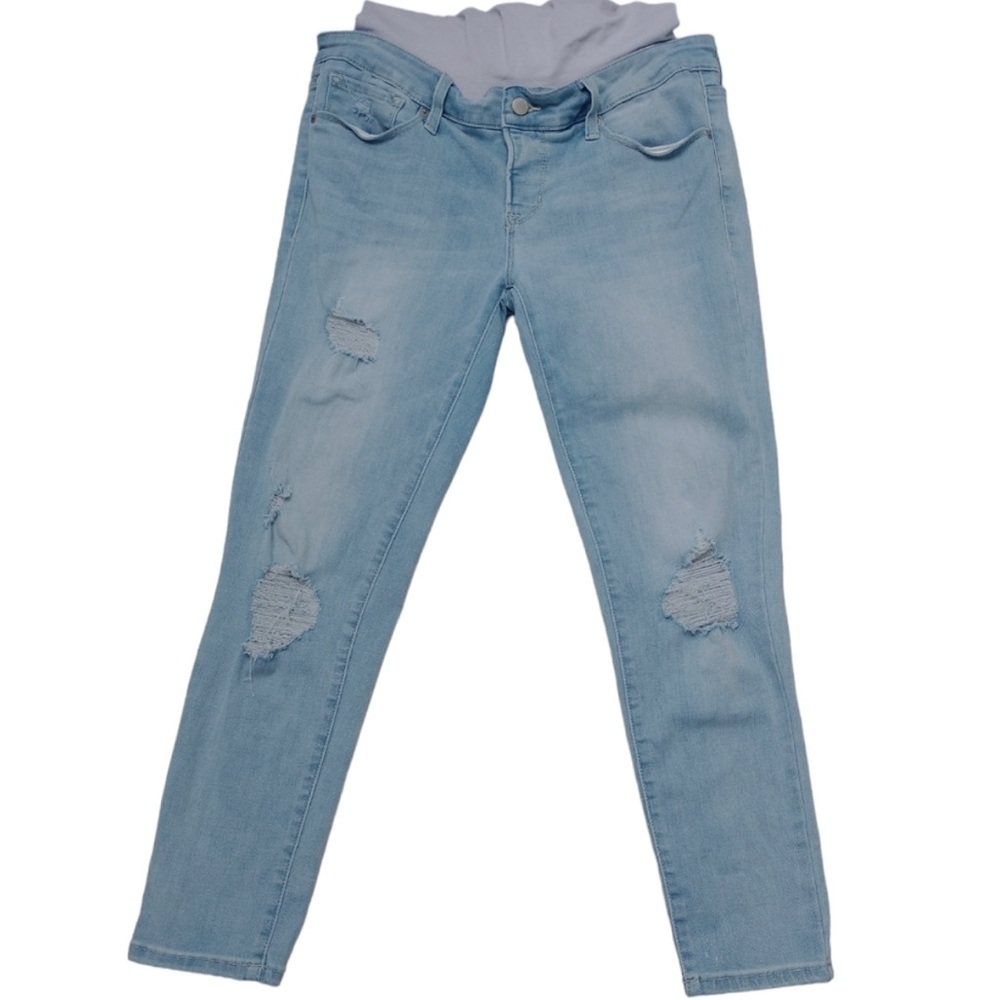 Blanqi Maternity Belly Support Light Wash Distressed Jeans, Size 14